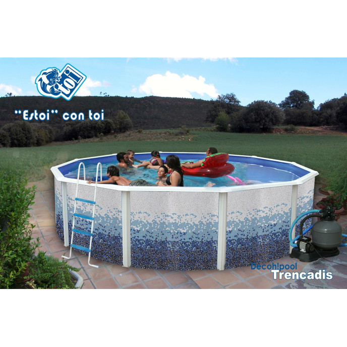 Piscine Acier Hors Sol Trencadis ø640 Cm H120 Cm Effet Trencadis