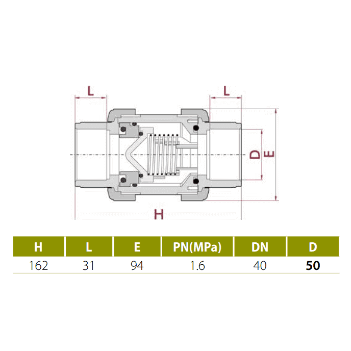 Clapet anti retour 50 mm à ressort