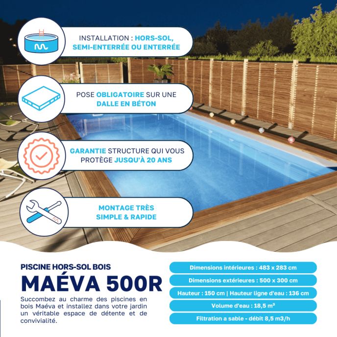 Piscine bois Maéva 500 x 300 H.150 cm rectangulaire