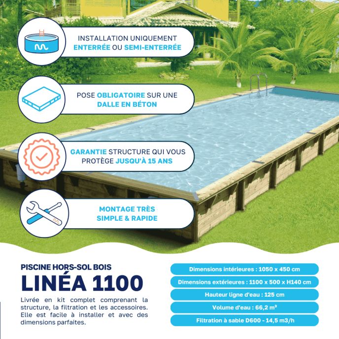 Piscine bois Linéa 1100 x 500 x H 140 cm