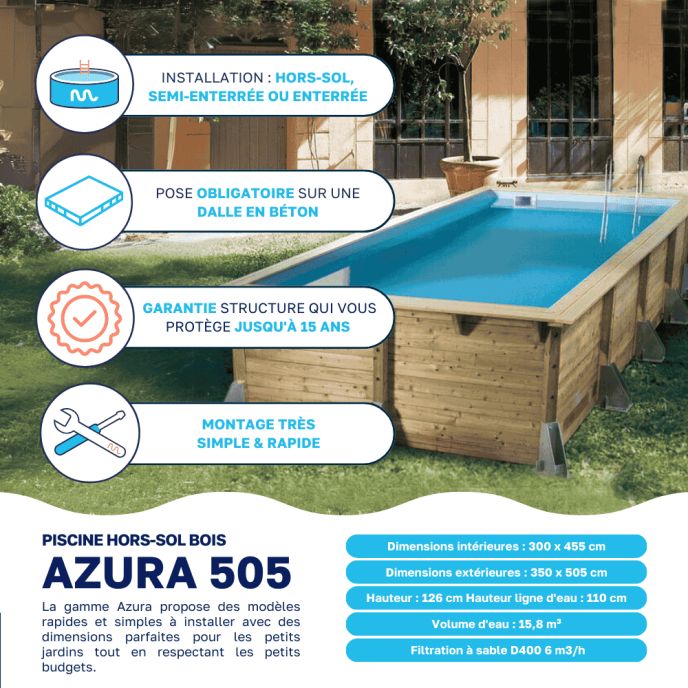 Piscine bois Azura 505 x 350 x H 126 cm