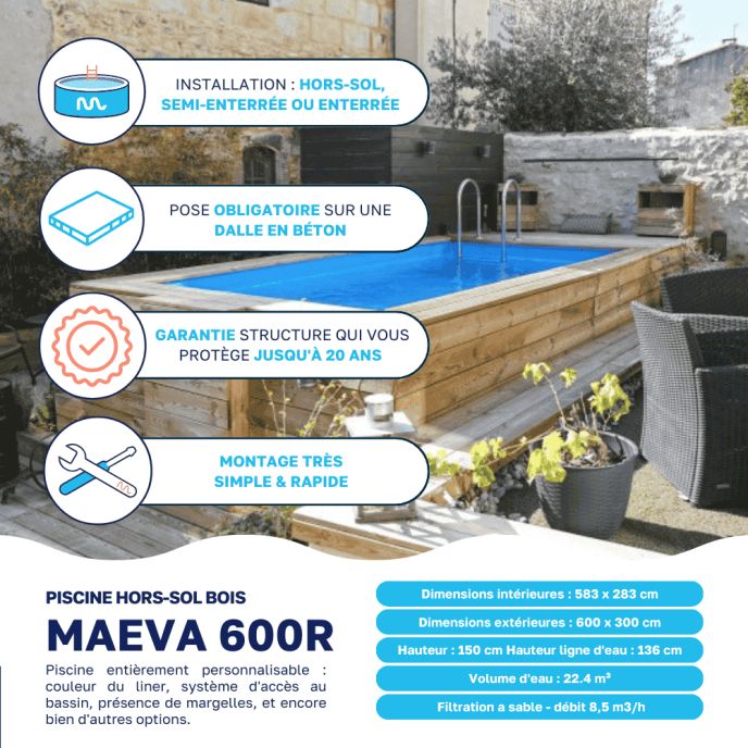 Piscine bois Maeva 600 x 300 x H.150 cm rectangulaire