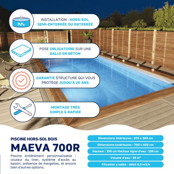 Piscine bois Maeva 700 x 400 x H.150 cm rectangulaire