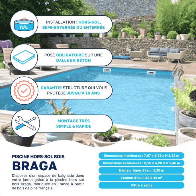 Piscine bois Braga 815 x 420 x H 146 cm