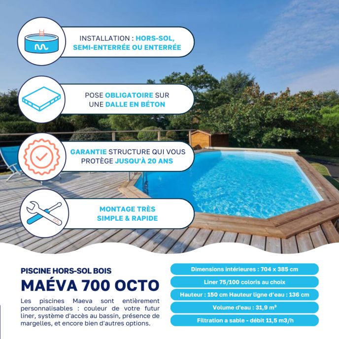 Piscine bois Maéva 700 x 400 x H.150 cm octogonale