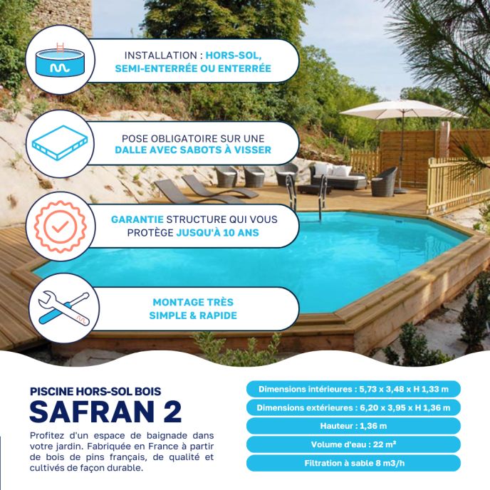 Piscine bois Safran 2 620 x 395 x H 136 cm