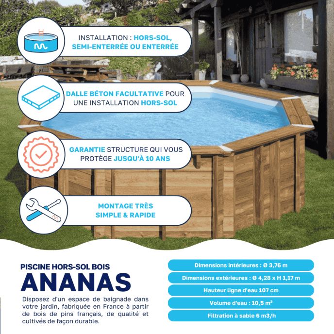 Piscine bois Ananas Ø428 x H117 cm