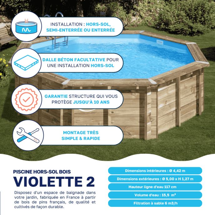 Piscine bois Violette 2 - Ø500 x H 127 cm