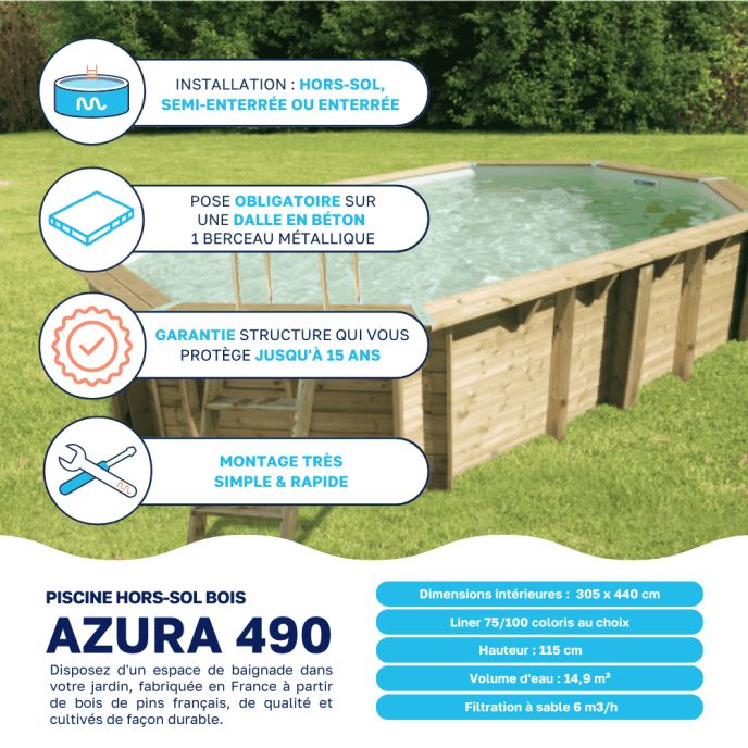 Piscine bois Azura 355 x 490 x H 130 cm