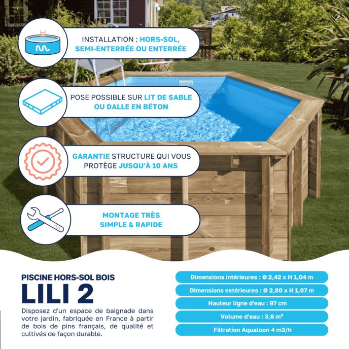 Piscine bois Lili 2 - Ø280 x H 107 cm