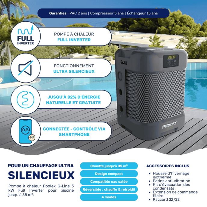 Pompe à chaleur Poolex Q-Line 5 kw Full Inverter