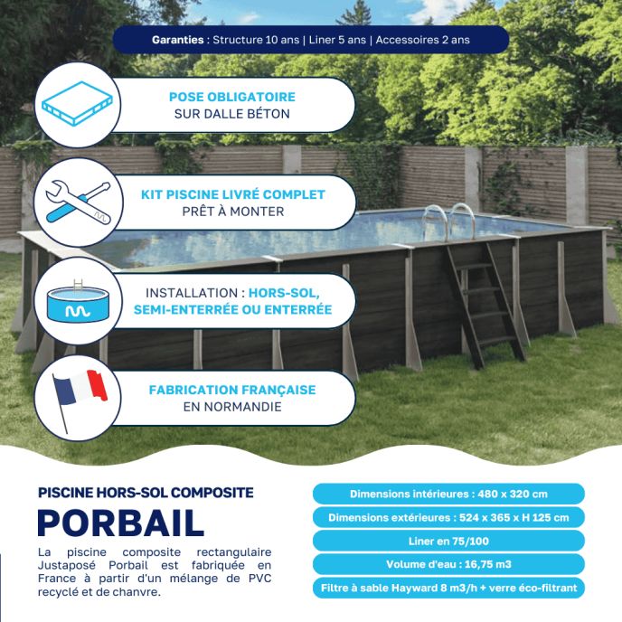 Piscine composite Porbail 524 x 365 x H 125 cm