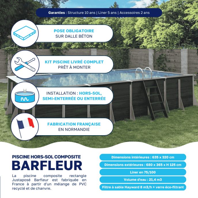 Piscine composite Barfleur 680 x 365 x H 125 cm