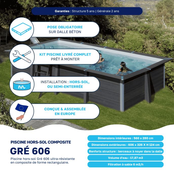 Piscine composite Gré 606 x 326 x H 124 cm