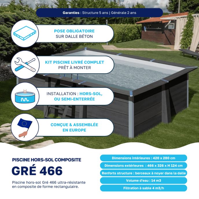 Piscine composite Gré 466 x 326 x H 124 cm