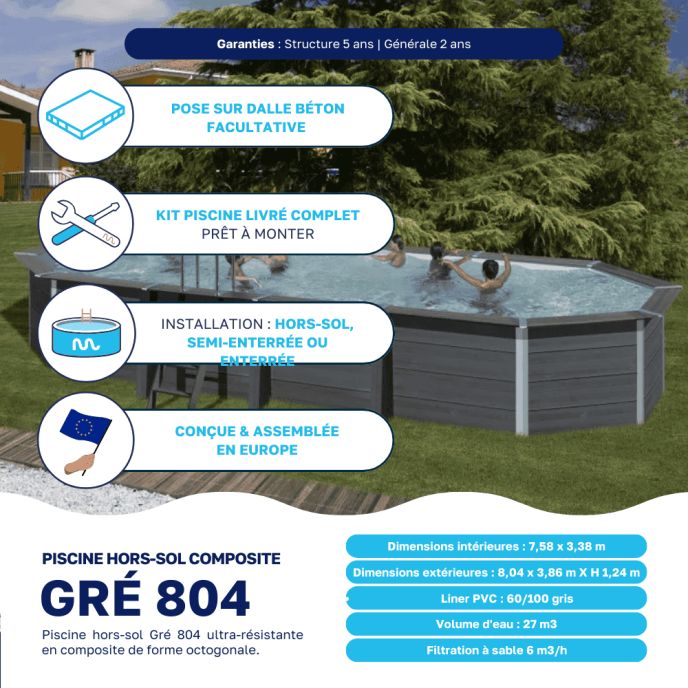 Piscine composite Gré 804 x 386 x H 124 cm