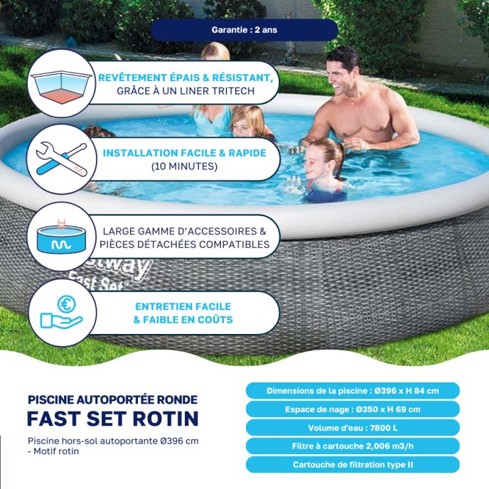 Piscine autoportée Bestway ronde Ø 396 x H.84 cm Fast Set Rotin