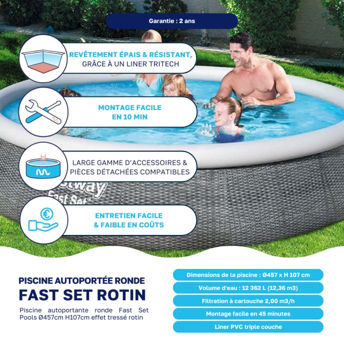 Piscine autoportée Bestway ronde Ø 457 x H.107 cm Fast Set Rotin