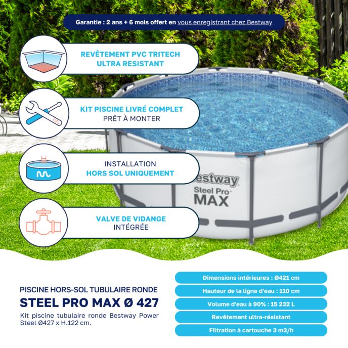 Piscine tubulaire Bestway ronde Ø 4,27 x 1,22 m Steel Pro Max