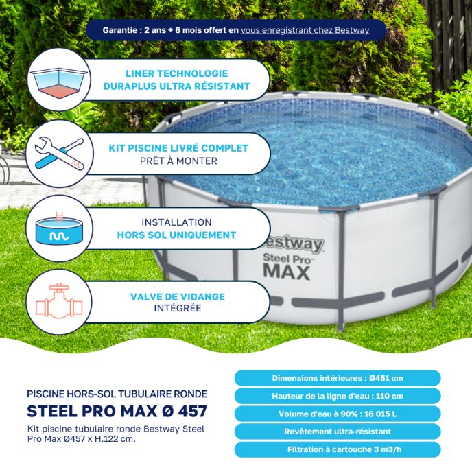 Piscine tubulaire Bestway ronde Ø 4,57 x 1,22 m Steel Pro Max