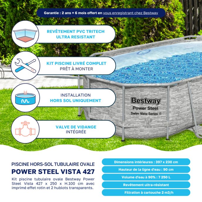 Piscine tubulaire Bestway ovale 4,27 x 2,50 x 1,00 m Power Steel Vista