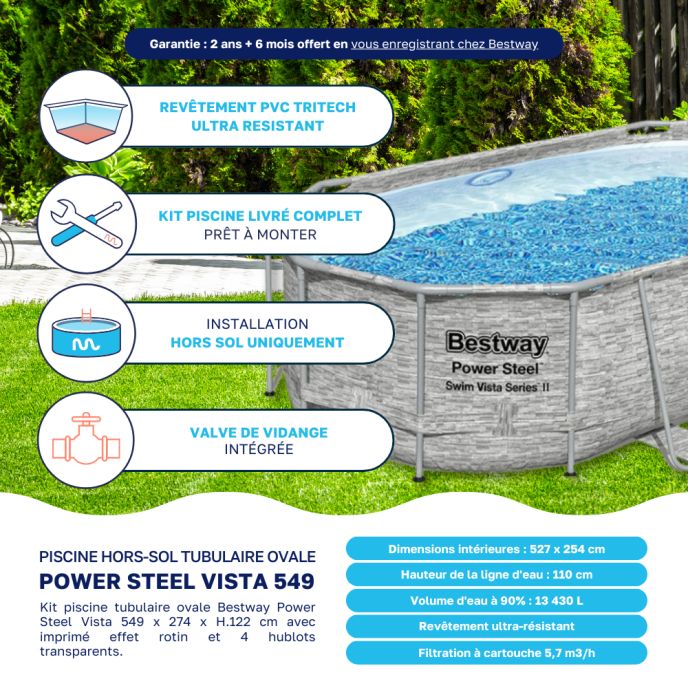 Piscine tubulaire Bestway ovale 5,49 x 2,74 x 1,22 m Power Steel Vista